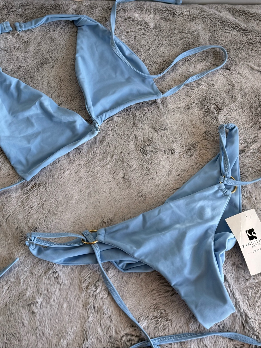 Sky Blue Triangle Bikini Set with Gold Ring Accents